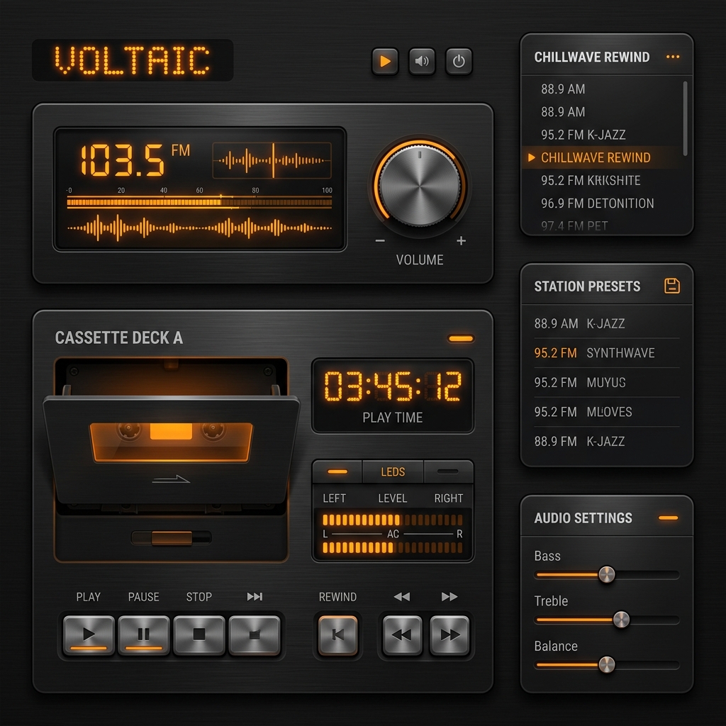 Retro-Futuristic Radio Tuner WebUI Mockup